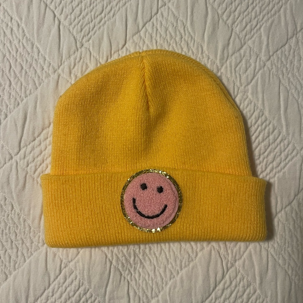 Lola + The Boys Yellow Beanie with Smiley Patch
